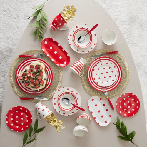 Karaca Polka Dot Porselen Beyaz Kayık Tabak 26 cm