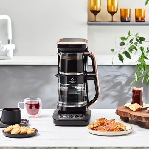 Karaca Çaysever Robotea Pro 4 in 1 Konuşan Cam Çay Makinesi Black Copper