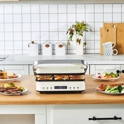 Karaca Presto 2 in 1 Digital 2009 Döküm Izgara ve Tost Makinesi Krem 2000W 6 Dilim Kapasiteli