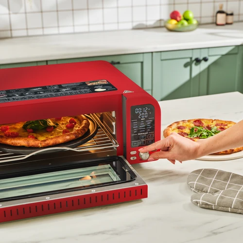 Karaca Multicrust Artisan Retro Pizza Makinesi ve Airfryer Metallic Red