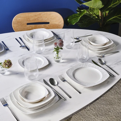 Karaca Square Bone Farah 24 Parça 6 Kişilik Yemek Takımı