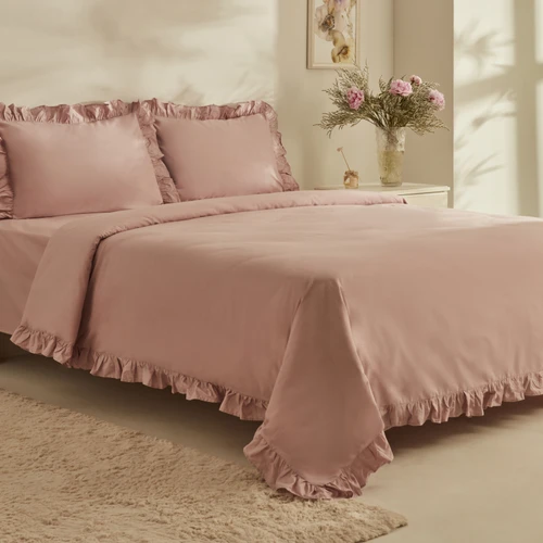 Karaca Home Pure Ruffle %100 Pamuk Çift Kişilik Nevresim Takımı Pudra