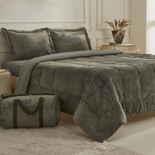 Karaca Home Flufy Çift Kişilik Soft Dream Comfort Set/Uyku Seti Haki