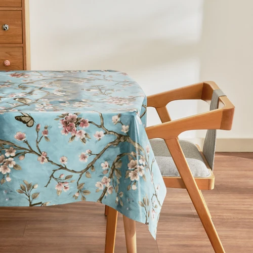 Karaca Home Luna Çiçekli Pvc Masa Örtüsü Turkuaz 