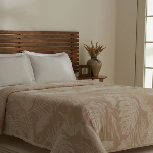 Karaca Home Leafy Sea Müslin Çift Kişilik Tek Pike Bej