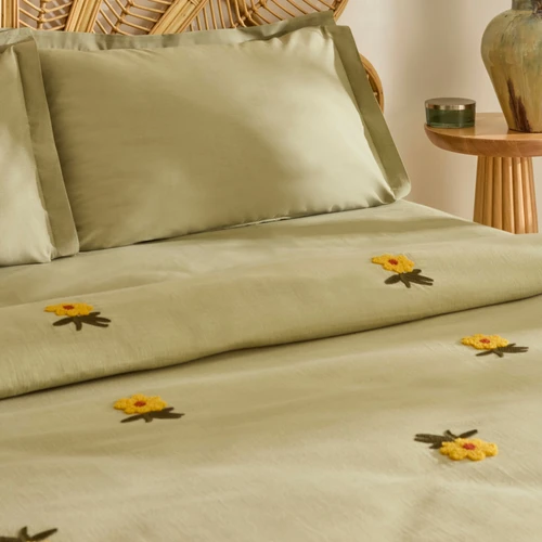 Karaca Home Sunflower %100 Pamuk Müslin Çift Kişilik Pike Takımı Adaçayı 