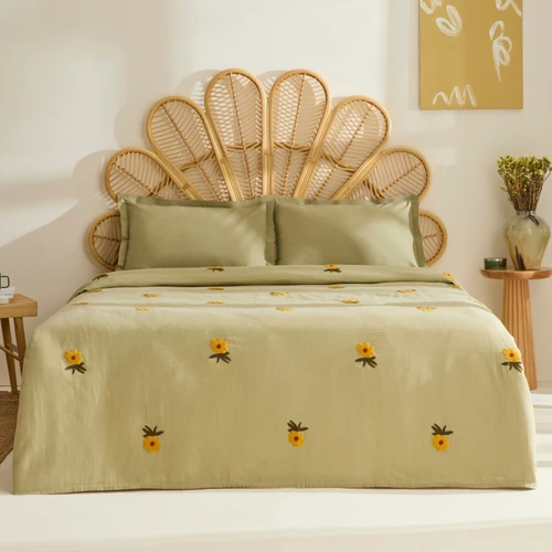 Karaca Home Sunflower %100 Pamuk Müslin Çift Kişilik Pike Takımı Adaçayı 