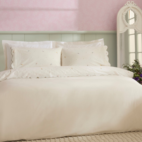 Karaca Home Nellie Nakışlı %100 Pamuk Çift Kişilik Nevresim Takımı Beyaz