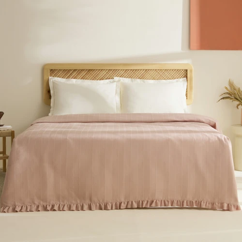 Karaca Home Maye %100 Pamuk Fırfırlı Çift kişilik Tek Pike Somon 