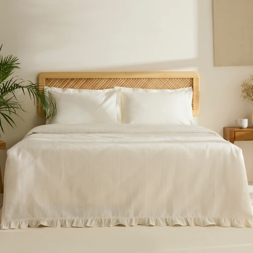 Karaca Home Maye %100 Pamuk Fırfırlı Tek Kişilik Tek Pike Beyaz