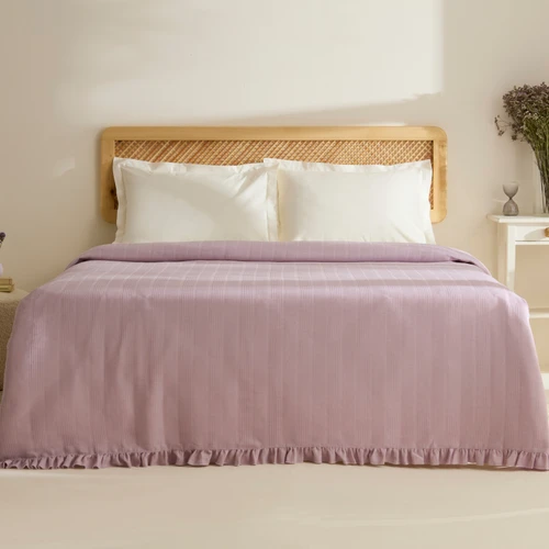 Karaca Home Maye %100 Pamuk Fırfırlı Tek Kişilik Tek Pike Mürdüm