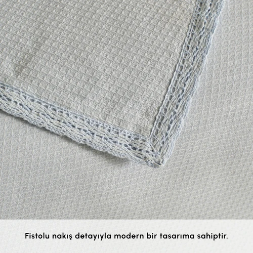 Karaca Home Alya Fistolu Bambu Çift Kişilik Pike Mavi
