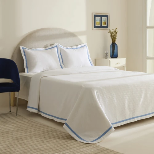 Karaca Home White Collection Doris %100 Pamuk Çift Kişilik Yatak Örtüsü Takımı Mavi 