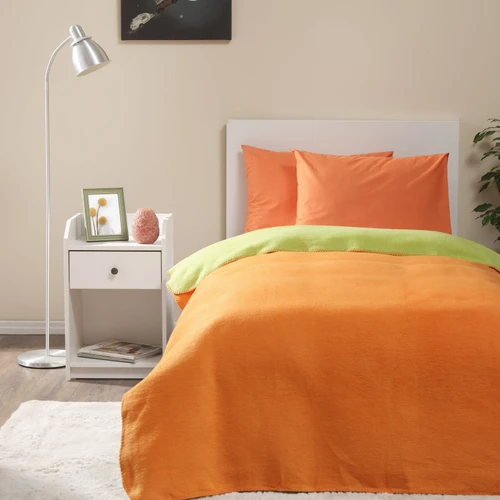 Karaca Home Young Candy Turuncu-Yeşil Double Face Tek Kişilik Battaniye