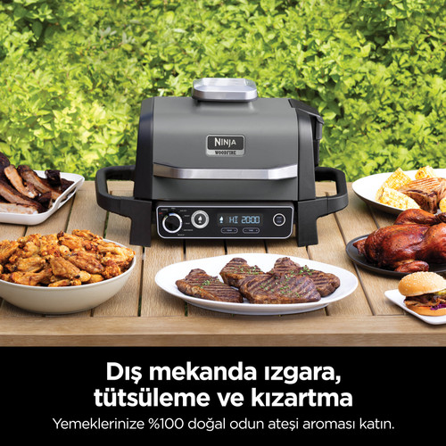Ninja Woodfire Elektrikli Barbekü Grill ve Smoker Gri Siyah
