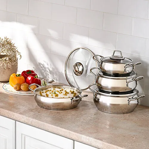 Emsan Cemre İndüksiyon Tabanlı 8 Parça Çelik Tencere Seti Emsan Cemre İndüksiyon Tabanlı 8 Parça Çelik Tencere Seti