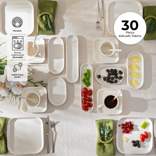 Emsan Yeni Mısra Porselen 30 Parça 6 Kişilik  Kahvaltı/Servis Takımı Beyaz
