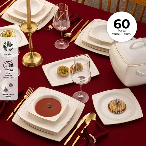 Emsan Sedef Fine Bone 60 Parça 12 Kişilik Kare Yemek Takımı