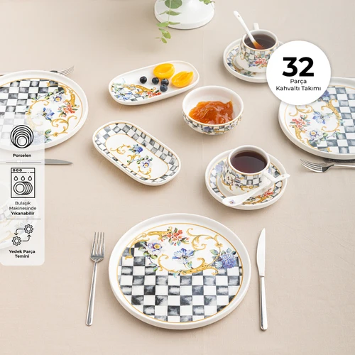 Emsan Victoria Porselen 32 Parça 6 Kişilik Kahvaltı/Servis Takımı