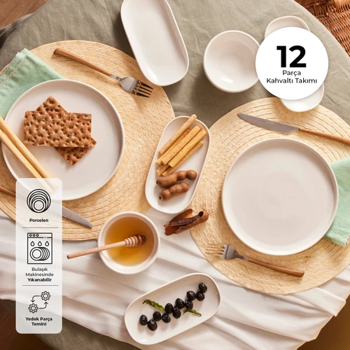Emsan Parla Porselen 12 Parça 6 Kişilik Kahvaltı Takımı Beyaz