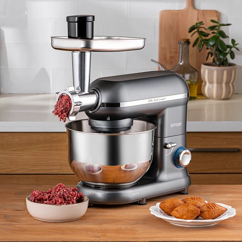 Emsan Bella Gusto Comfort Kıyma Çekme Aparatlı Hamur Yoğurma Makinesi Gri 1300W 5,5L