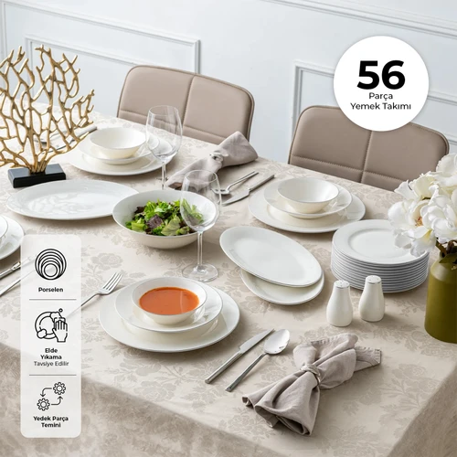 Emsan New Bone Frezya 56 Parça 12 Kişilik Yuvarlak Yemek Takımı Platin