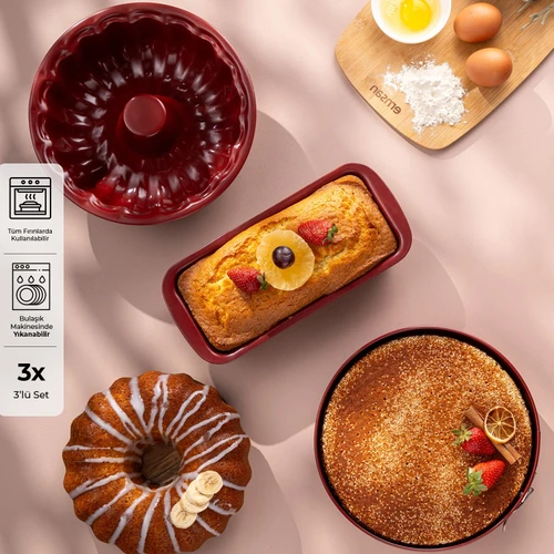 Emsan Wellbake 3'lü Kek Kalıbı Seti Bordo
