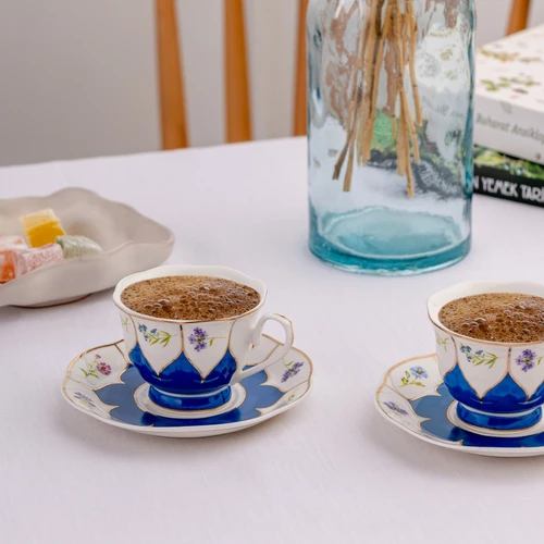 Emsan Kır Çiçekleri 2 Kişilik Kahve Fincan Takımı Mavi 80 ml