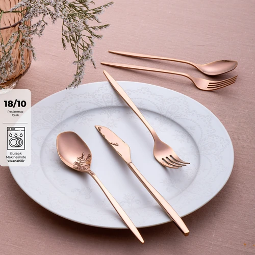 Emsan Alisa 30 Parça Parlak Bronz Kutulu Çatal Kaşık Bıçak Takımı