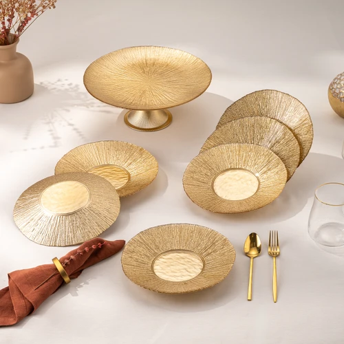 Emsan Golden 7 Parça Cam Pasta / Tatlı Seti