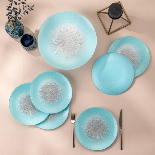 Emsan Pastel 7 Parça Cam Pasta / Tatlı Seti Mavi