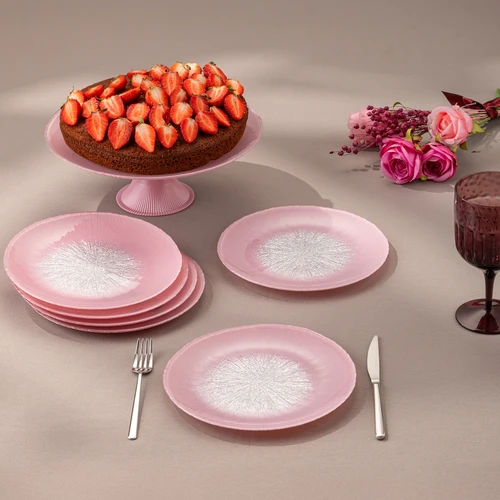 Emsan Pastel 7 Parça Cam Pasta / Tatlı Seti Pembe