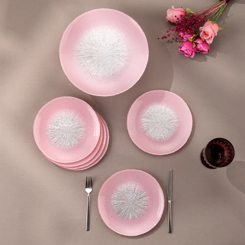 Emsan Pastel 7 Parça Cam Pasta / Tatlı Seti Pembe