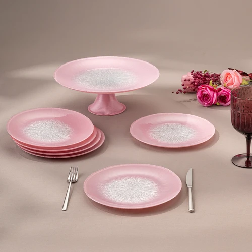 Emsan Pastel 7 Parça Cam Pasta / Tatlı Seti Pembe