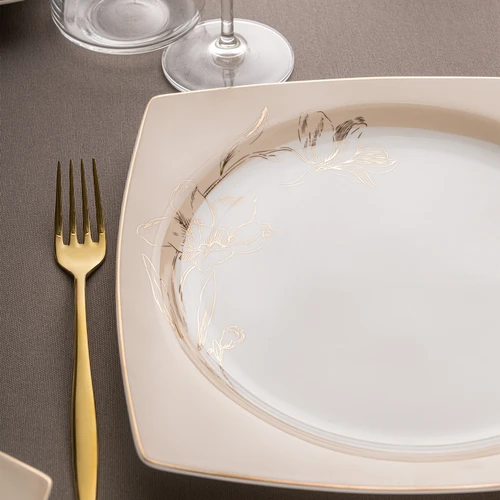 Emsan Zambak 60 Parça 12 Kişilik Kare Yemek Takımı Fine Bone