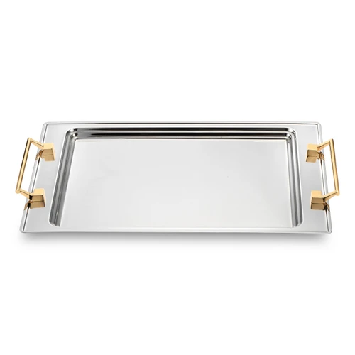 Jumbo Taranto Çelik Küçük Tepsi Gold 41 x 28 cm