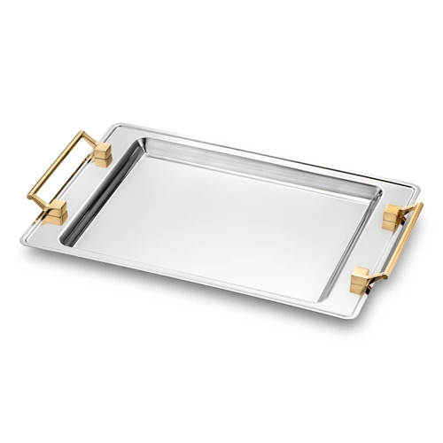 Jumbo Taranto Çelik Küçük Tepsi Gold 41 x 28 cm