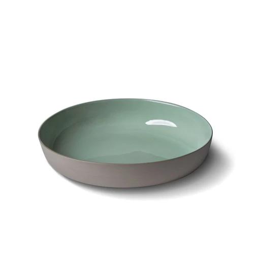 Esma Dereboy Capsule El Yapımı Porselen Yuvarlak Salata Kasesi 24 cm Taş Rengi/Nil Yeşili