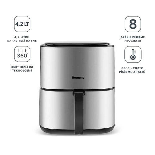 Homend Airfryday 2506H 8 Farklı Program 4,2 Litre Inox Airfryer