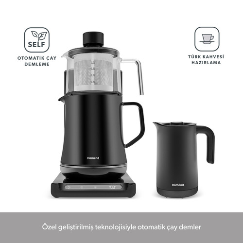 Homend Smart Royaltea Plus 2 in 1 Otomatik Çay ve Türk Kahve Makinesi Wifi Mat Siyah