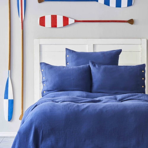 Nautica Home Pruva Lacivert  Çift Taraflı Tek Kişilik Müslin Yatak Örtüsü Seti