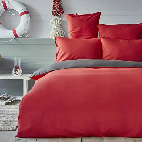 Nautica Home Pruva Kırmızı Antrasit Çift Taraflı Çift Kişilik Nevresim Yastık Seti
