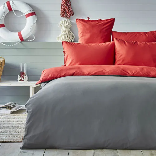 Nautica Home Pruva Kırmızı Antrasit Çift Taraflı Çift Kişilik Nevresim Yastık Seti