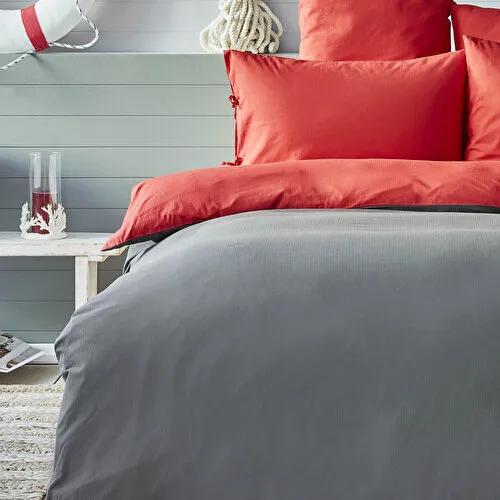 Nautica Home Pruva Kırmızı Antrasit Çift Taraflı Çift Kişilik Nevresim Yastık Seti