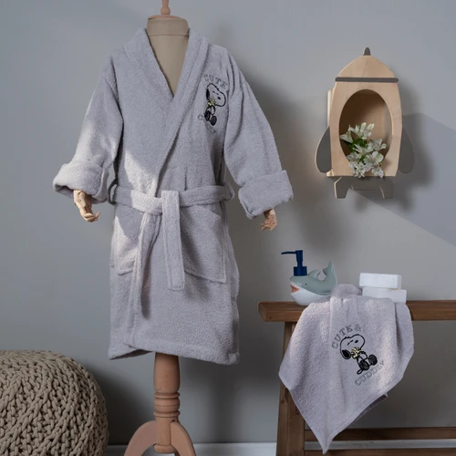 Peanuts by Karaca Home Cute Cuddly Gri Nakışlı Bornoz 4-6 Yaş