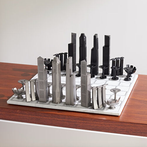 Skyline Chess Paslanmaz Çelik Mermer Satranç Takımı Singapur