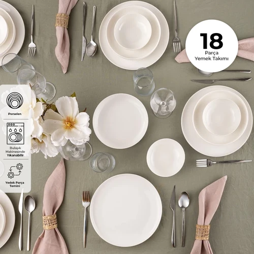 İstanbul Porselen Sade 18 Parça 6 Kişilik Yemek Takımı