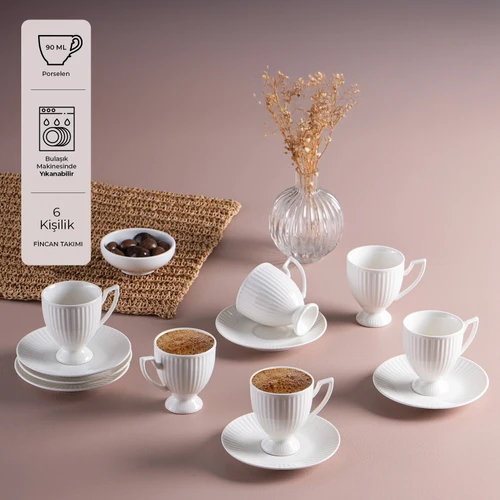 İstanbul Porselen Mahir 6 Kişilik Kahve Fincan Takımı 90 ml