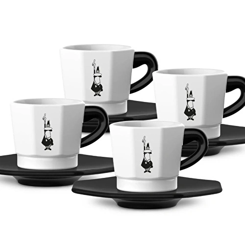 Bialetti Face Porselen Siyah Beyaz 4'lü Fincan Seti