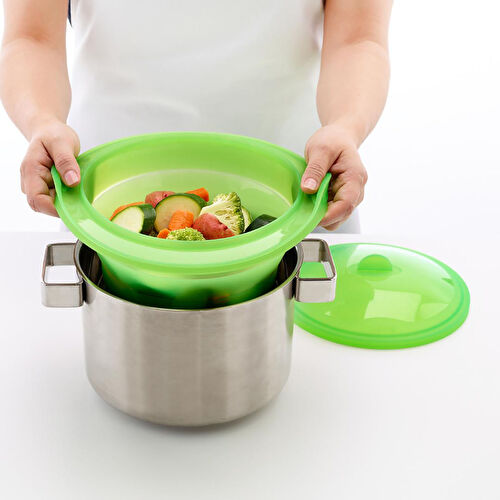 Lekue Silikon Buharlı Pişirme Aparatı 24 cm Koyu Yeşil